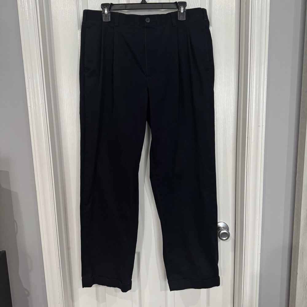 Brooks Brothers 36 x 32 Black Cotton Pleated Elliott Fit Pants w Cuffs